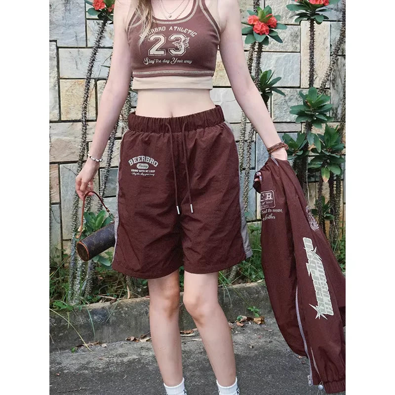 BeerBro Women's Crinkled Windbreaker Hoodie and Shorts Set