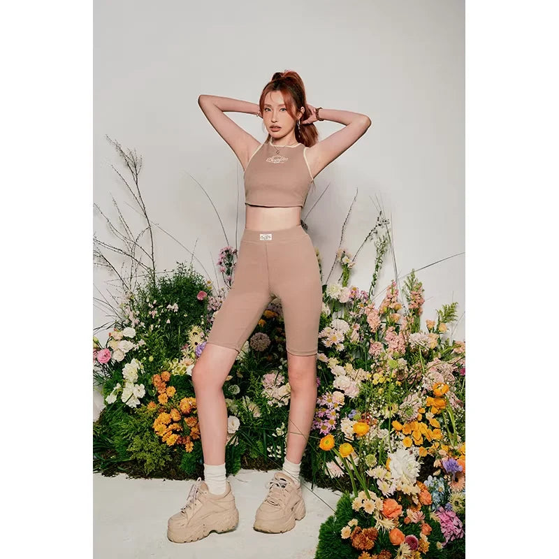 BeerBro Women's Curved Racerback Tank and High-Waisted Cycling Shorts Set