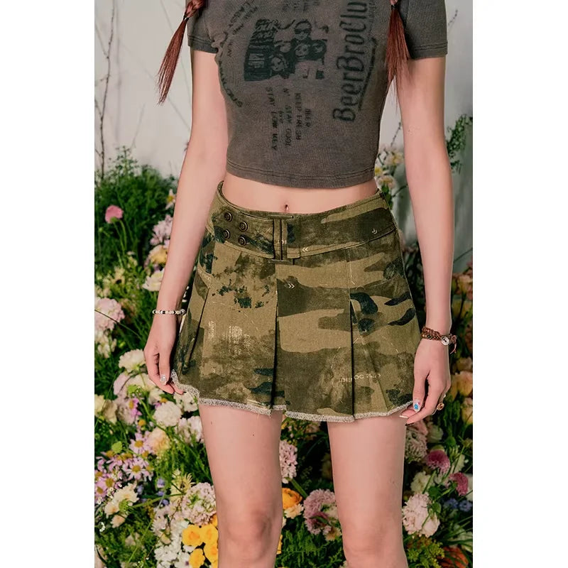 BeerBro Embroidered Racerback Tank Top and Camouflage Pleated Mini Skirt Set