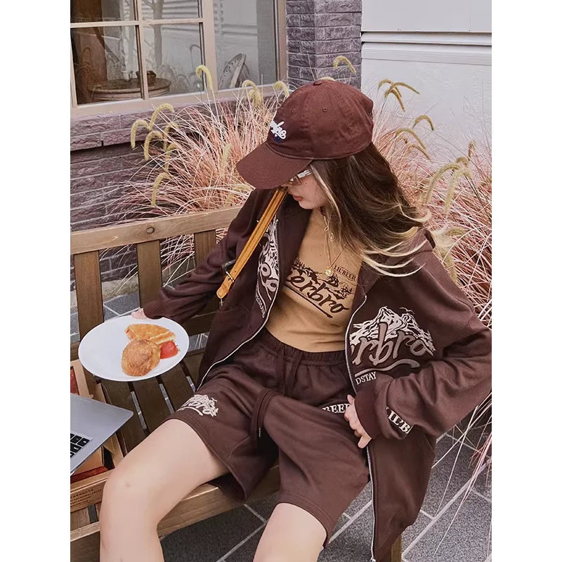 BeerBro Women's Oversized Zip-Up Hoodie and Sweatpants 4-Piece Set