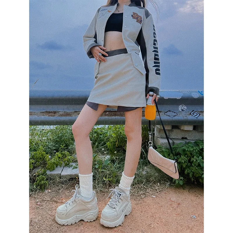 BeerBro Women's Faux Leather Biker Jacket and Mini Skirt Set