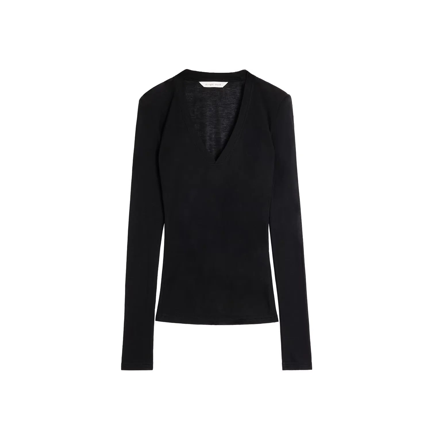 alright then Women's Deep V-Neck Slim Fit Long Sleeve Top