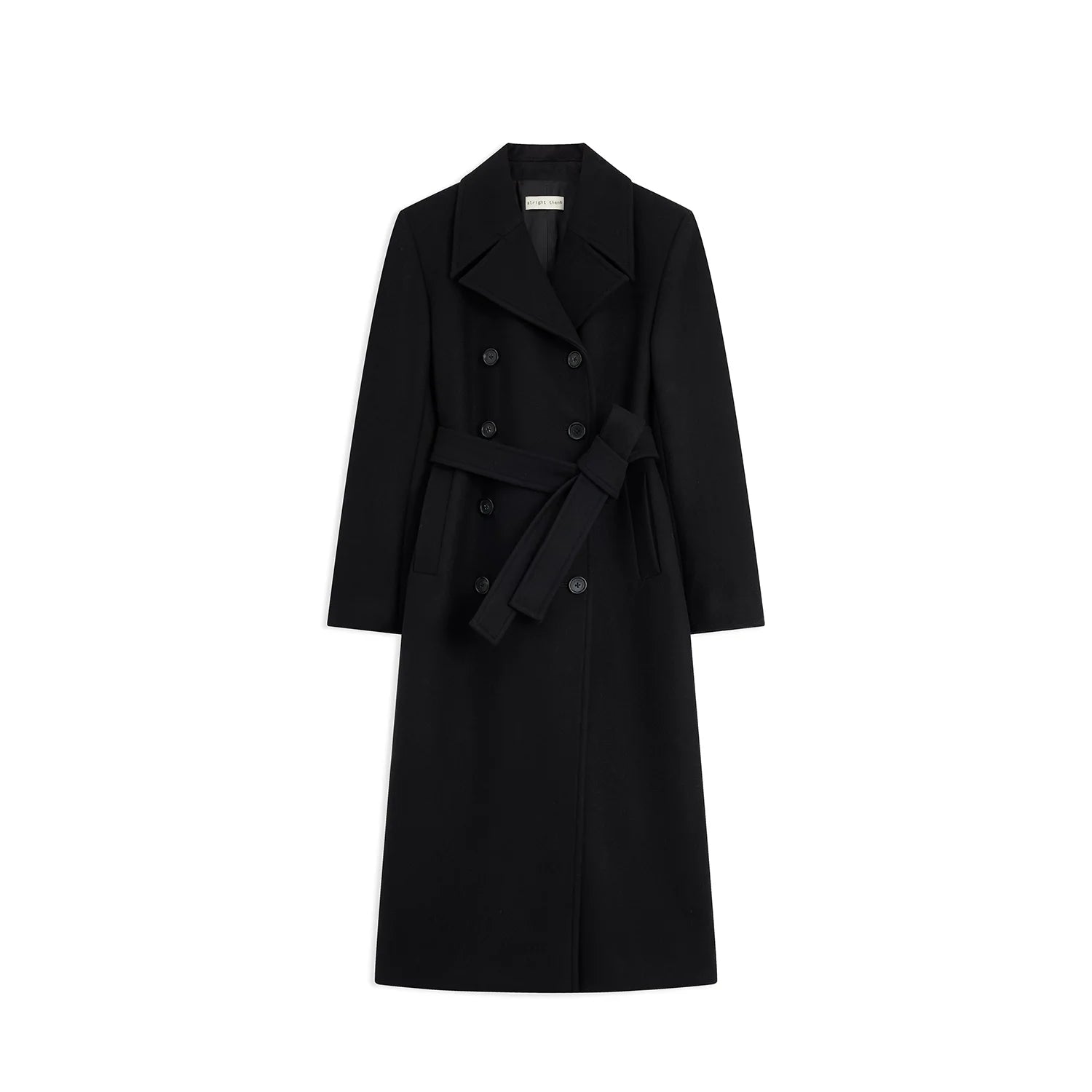 alright then Women's Wool Double-Breasted Long Coat with Large Lapel