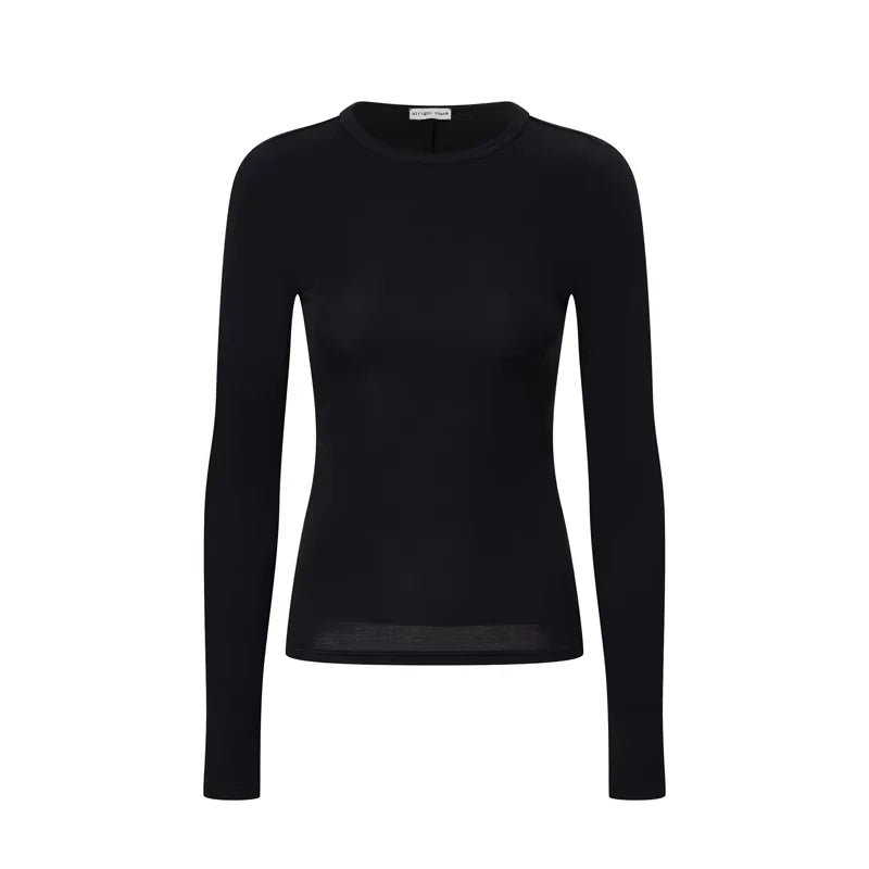 alright then Women's Slim Fit Long Sleeve Stretch Cotton T-Shirt