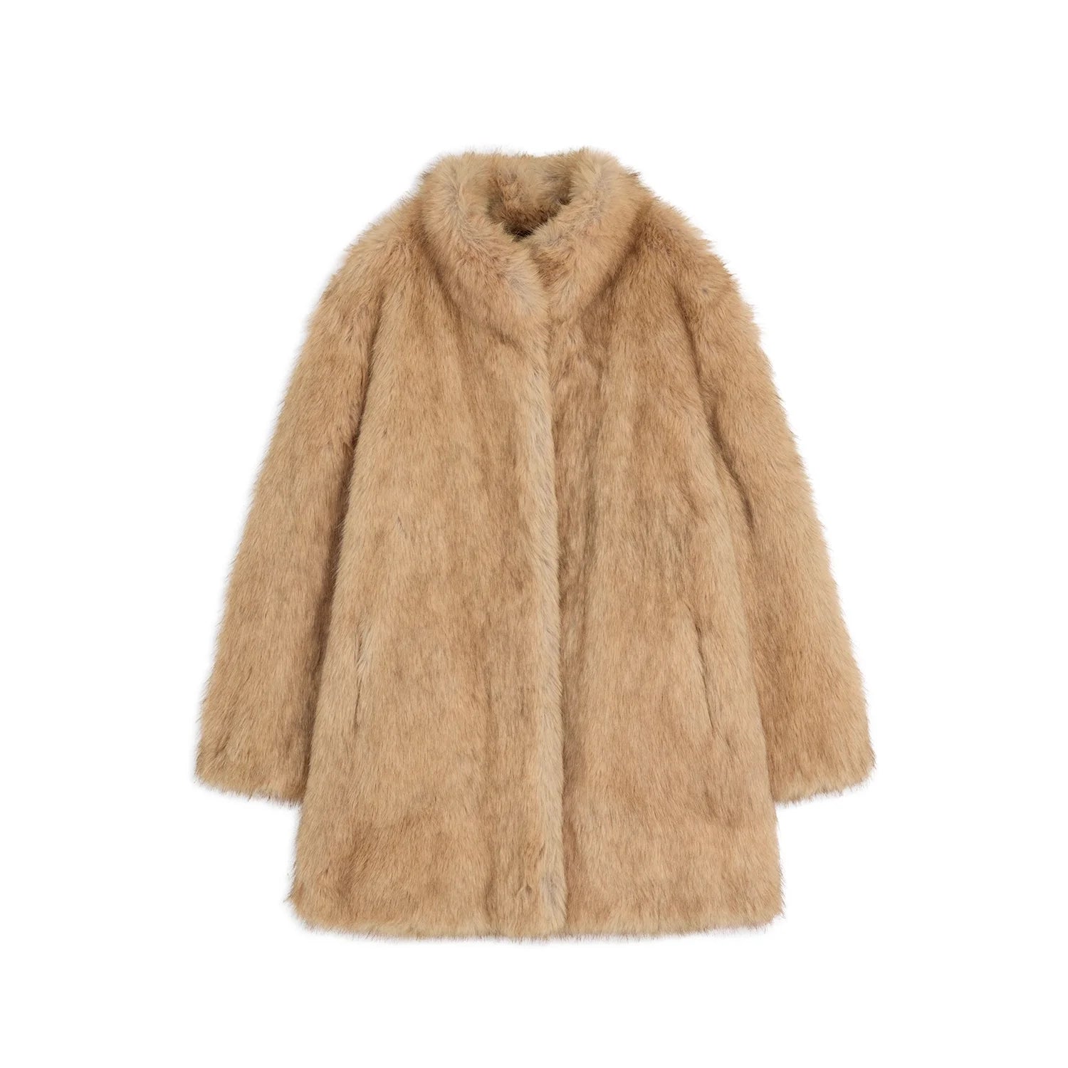 alright then Faux Fur Stand Collar Mid-Length Coat