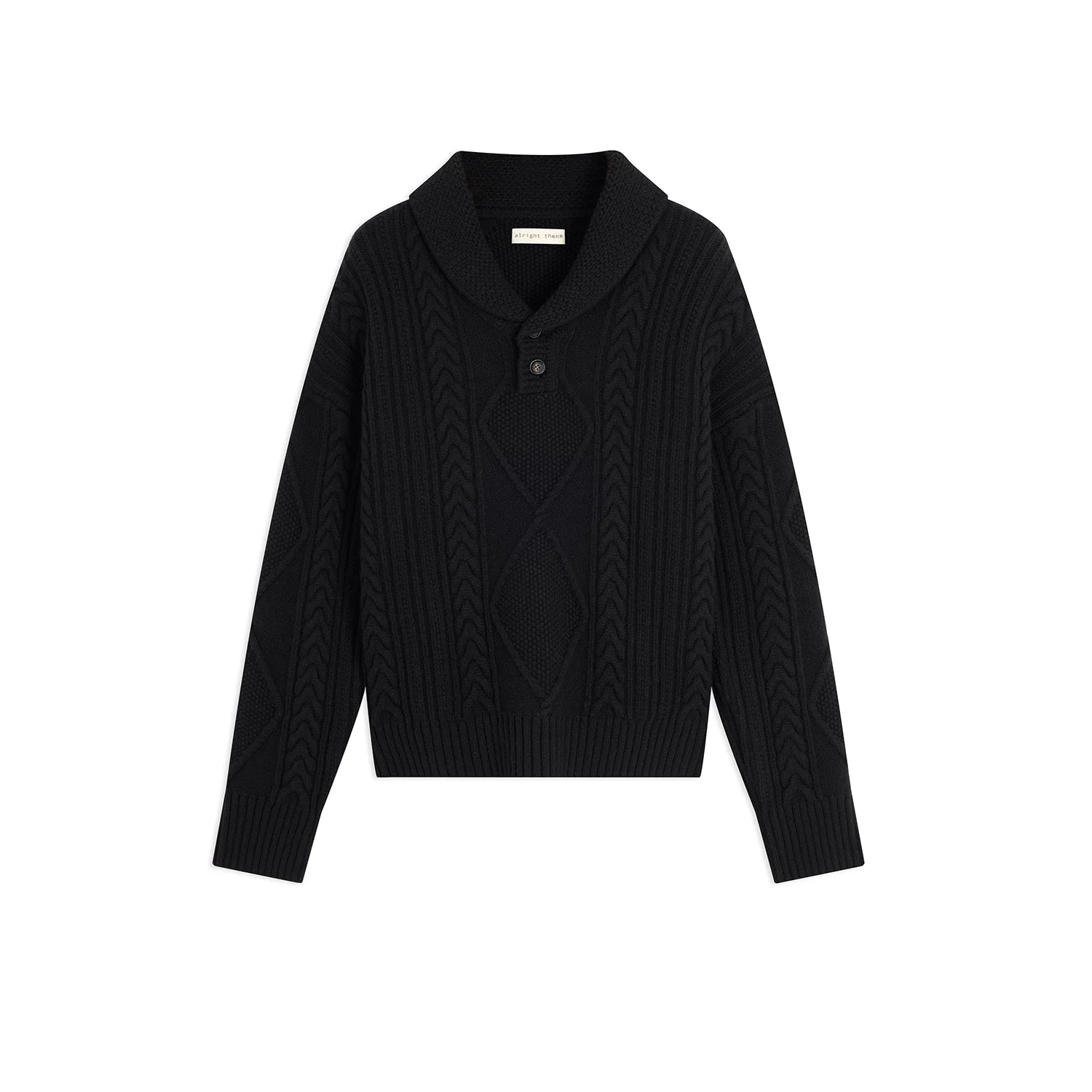 alright then Wool Cable Knit Pullover with Shawl Collar