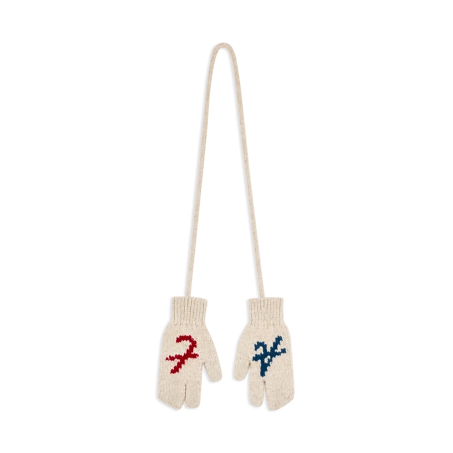 alright then Wool Blend Letter Jacquard Knit Gloves with Neck Strap