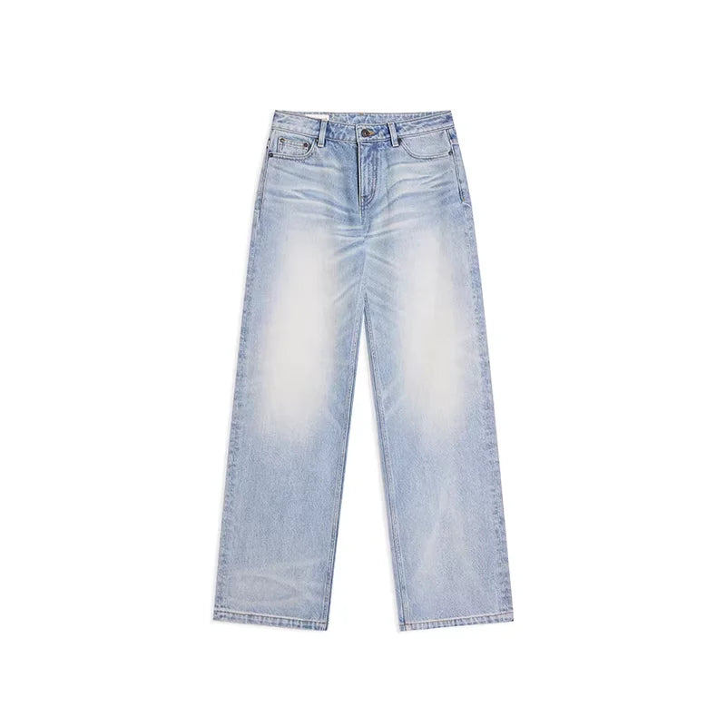 alright then Mid to Low Waist Vintage Washed Straight Leg Jeans