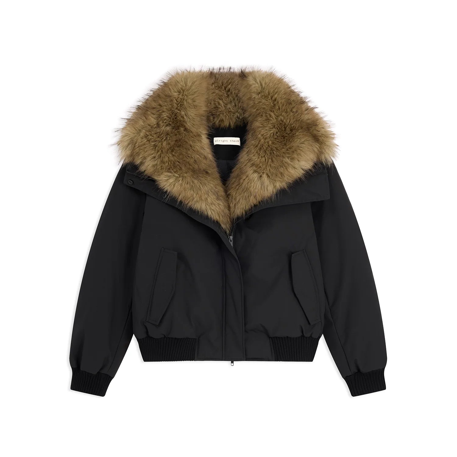 alright then Triple-Proof Down Bomber Jacket with Detachable Faux Fur Collar