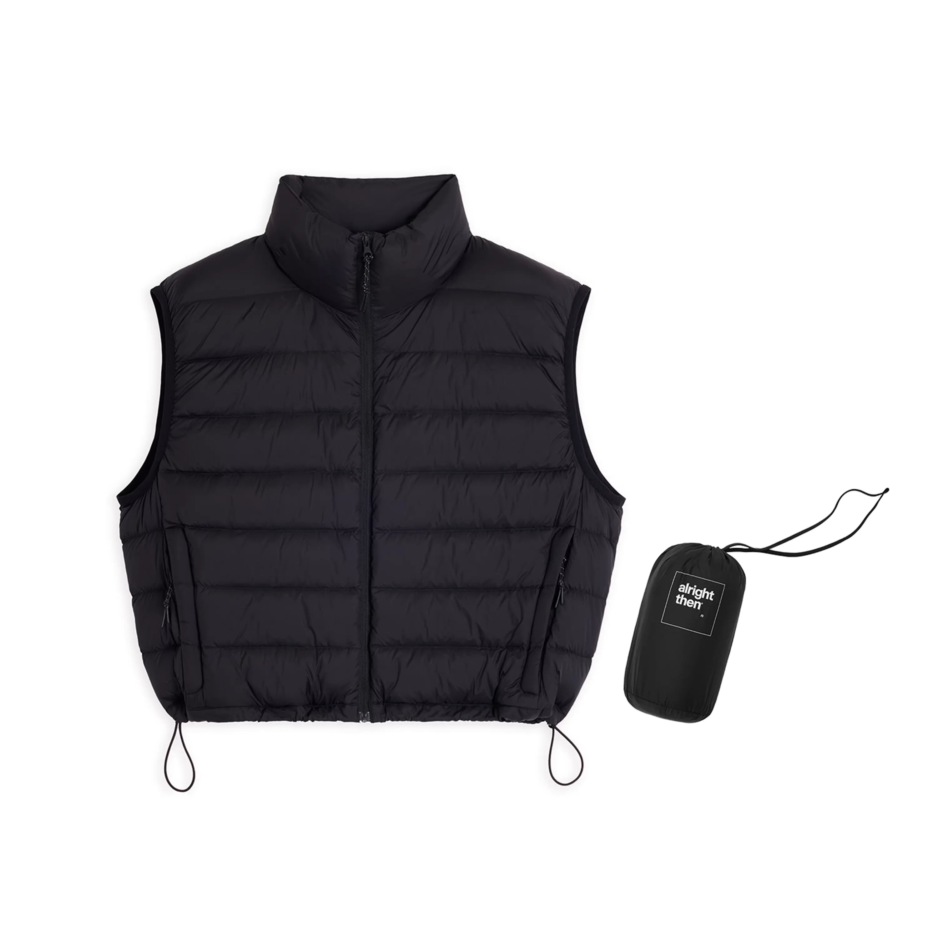 alright then 90% White Duck Down Short Puffer Vest with High Neck and Drawstring Hem