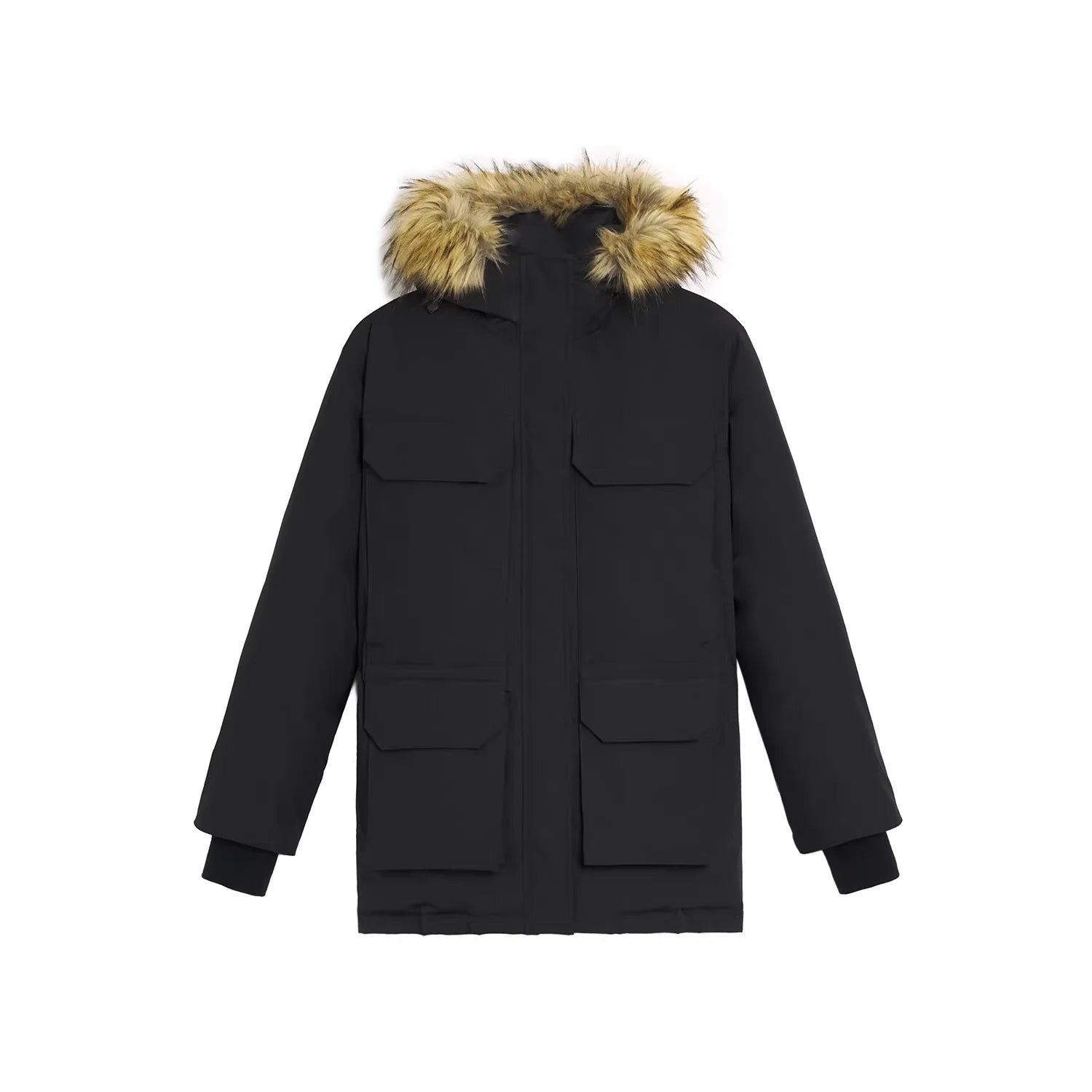 alright then Women's Mid-Length Down Parka with Faux Fur Hood