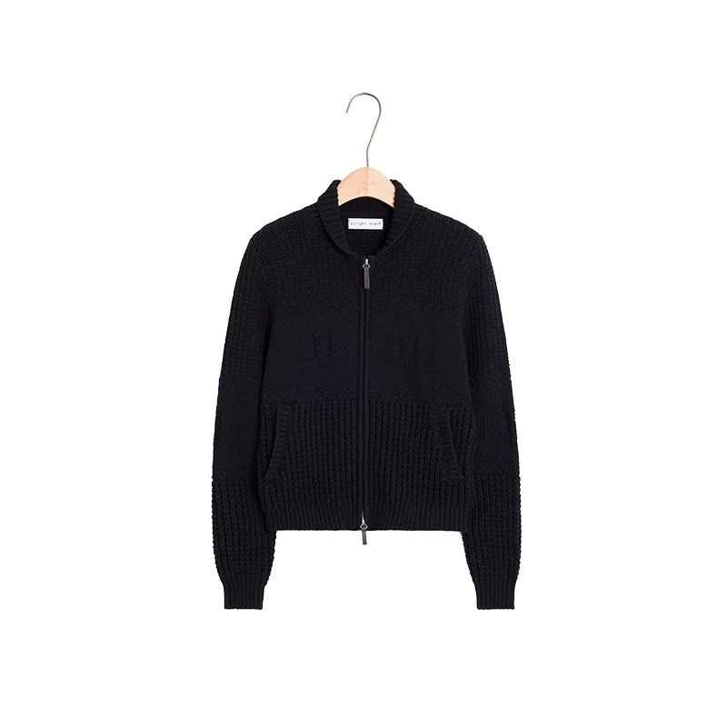 alright then Women's Chunky Knit Zip-Up Cardigan with Pineapple Stitch