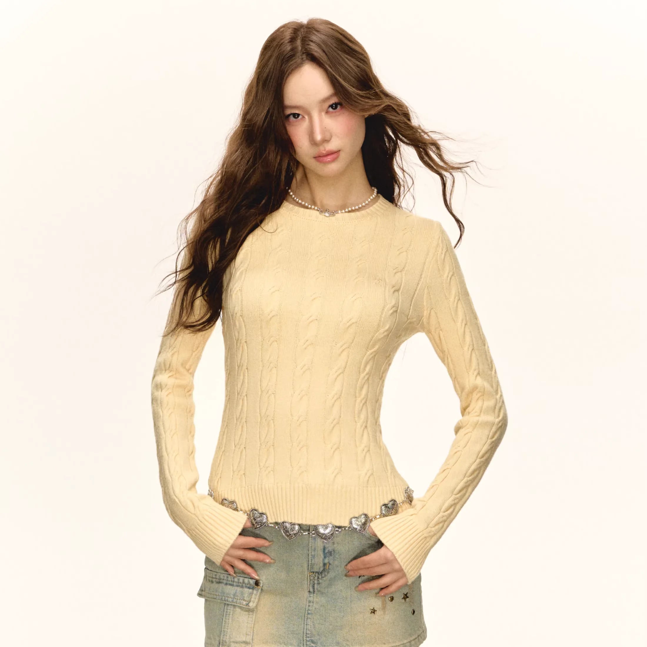 ARISEISM Women's Slim Fit Cable Knit Pullover Sweater