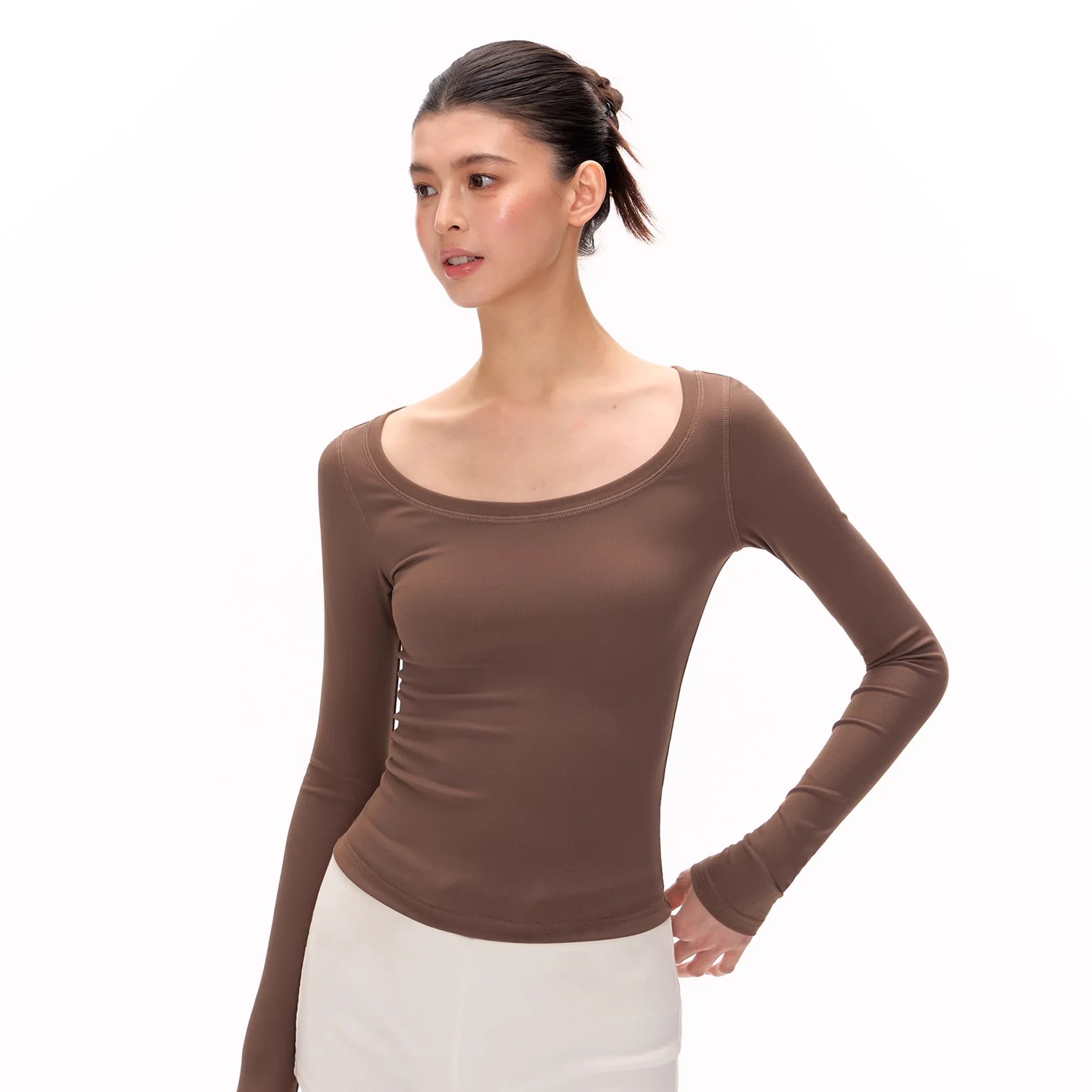 ARISEISM Women's Slim Fit Long Sleeve Scoop Neck Top