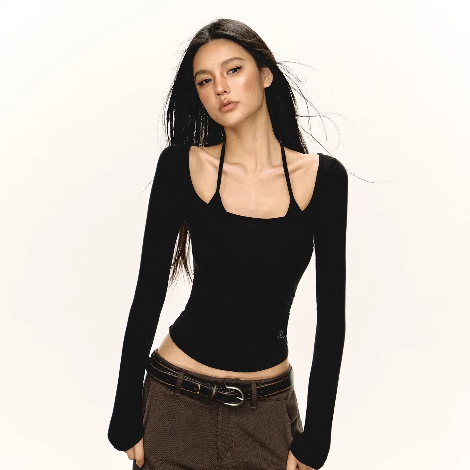 ARISEISM Women's Layered-Look Cropped Long Sleeve Top