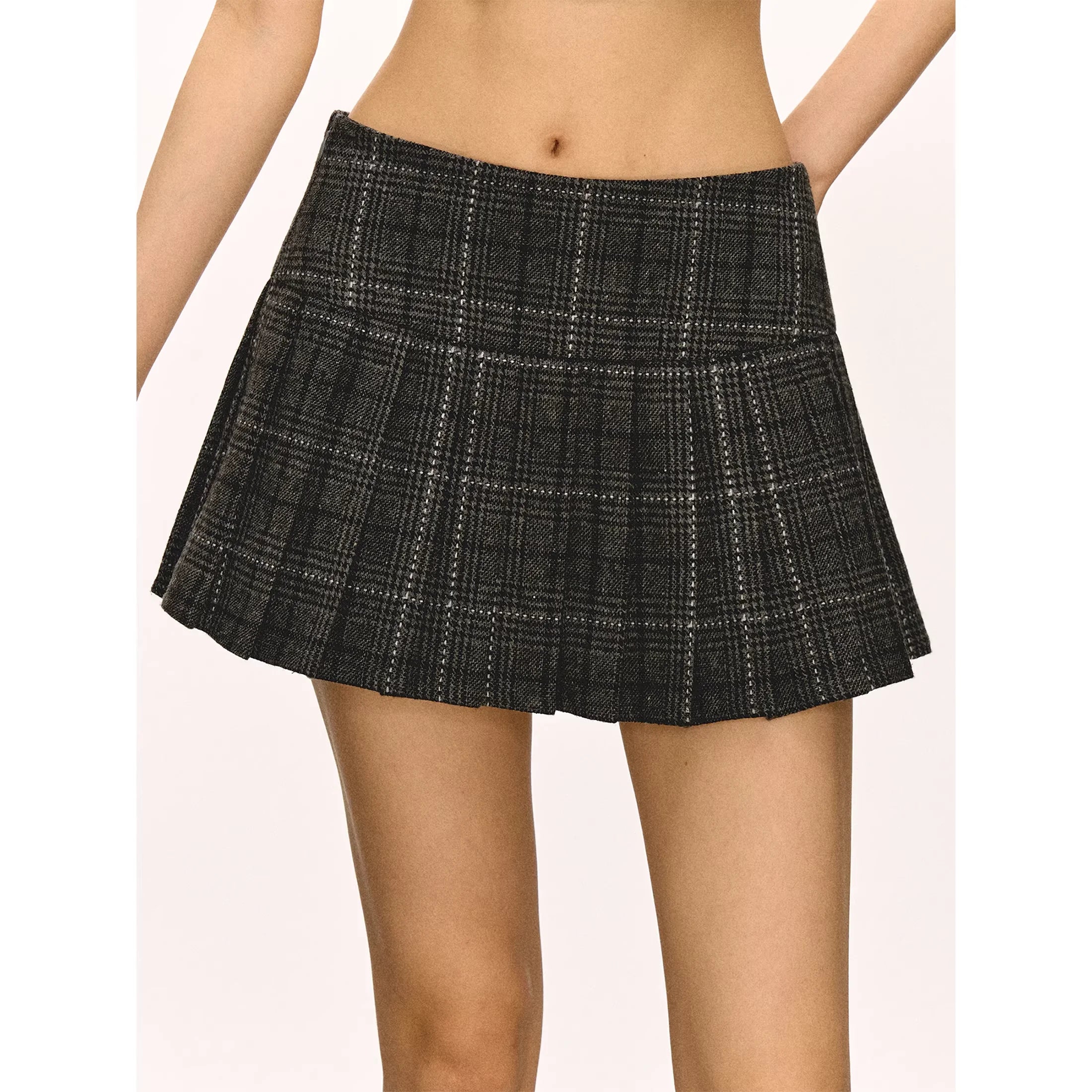 ARISEISM Gray Plaid Pleated Mini Skirt for Women - Fall and Winter