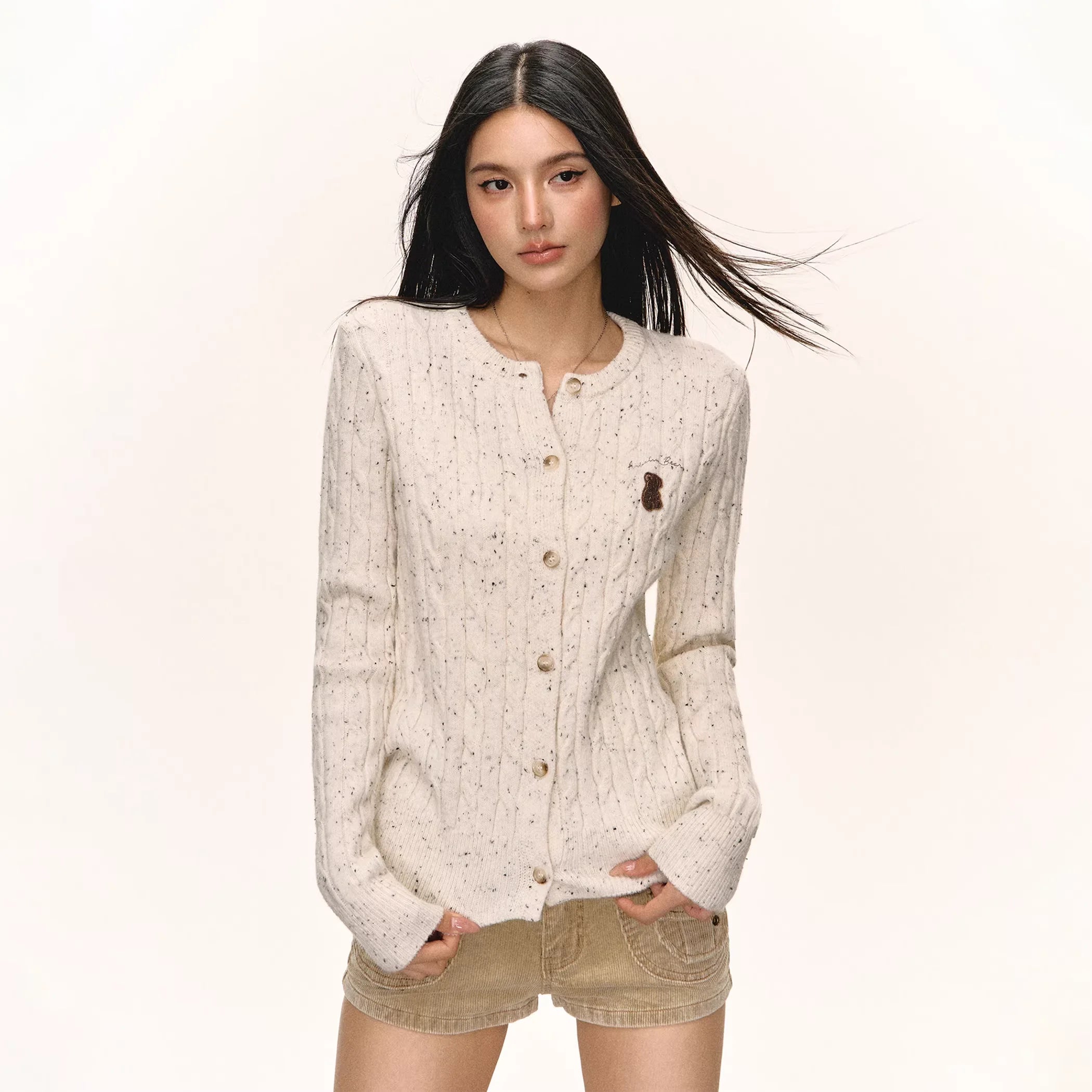 ARISEISM Women's Cable-Knit Round Neck Cardigan Sweater