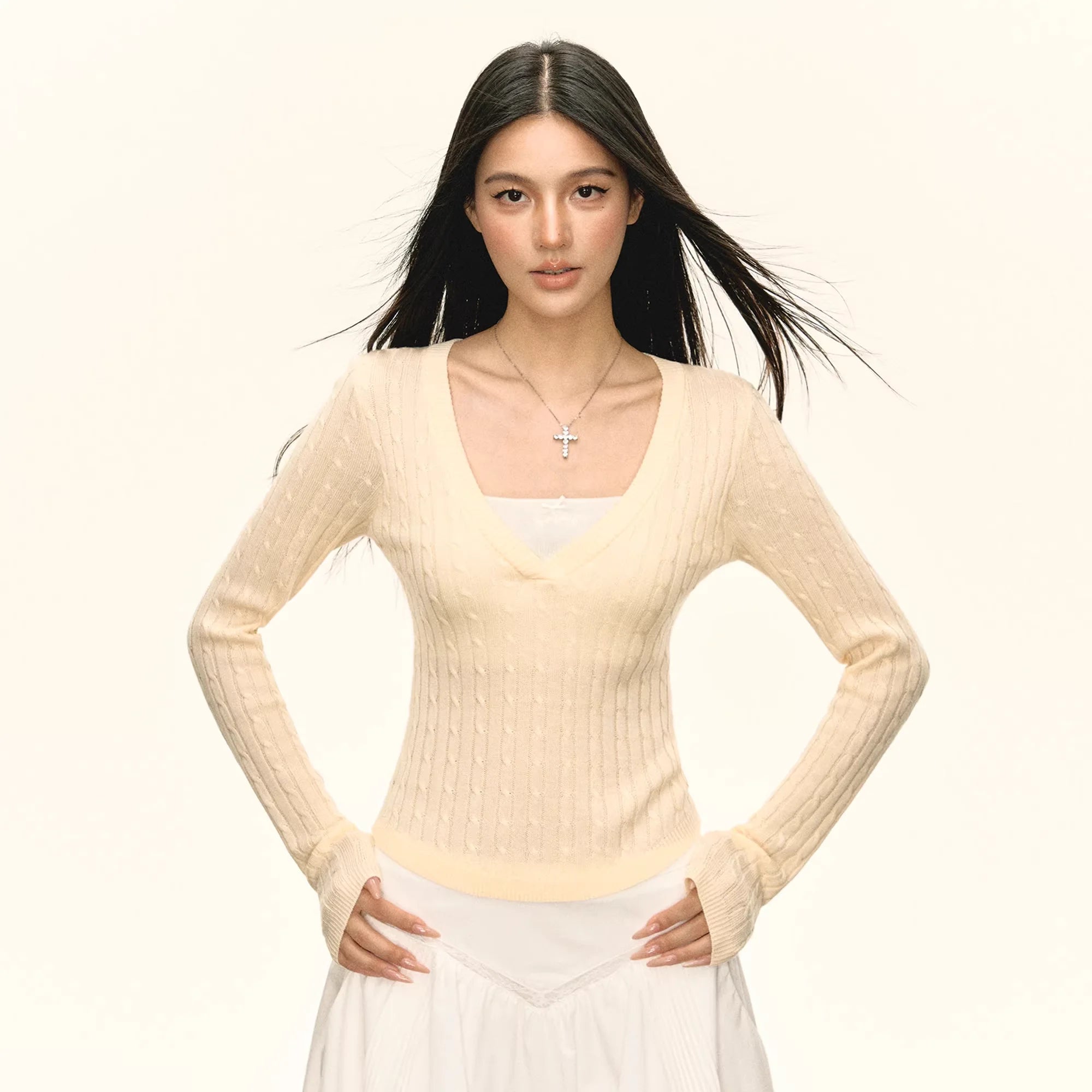 ARISEISM Women's Vintage-Style Faux Two-Piece Knit Sweater