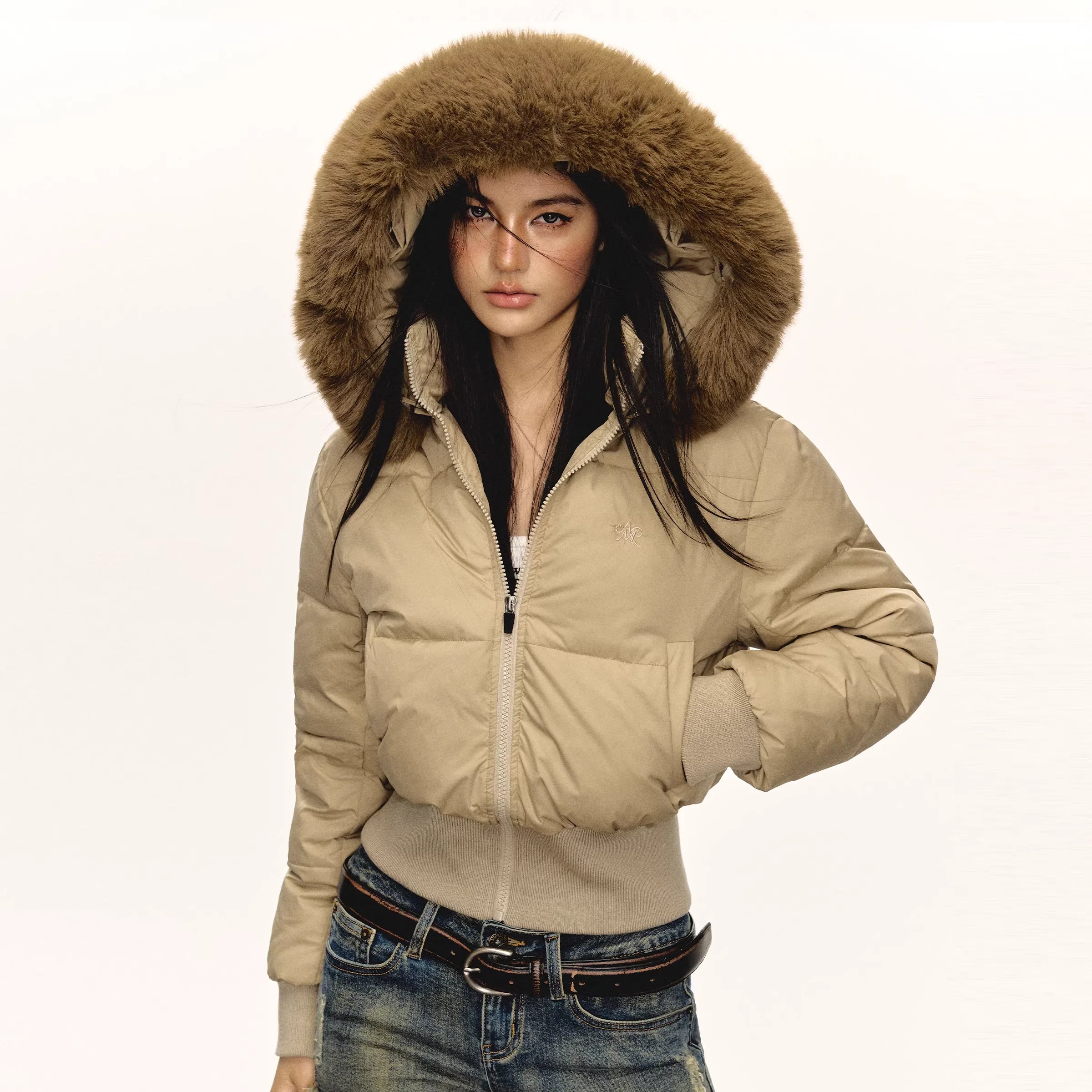 ARISEISM Women's Winter Slim Fit Cotton-Padded Jacket with Detachable Hood