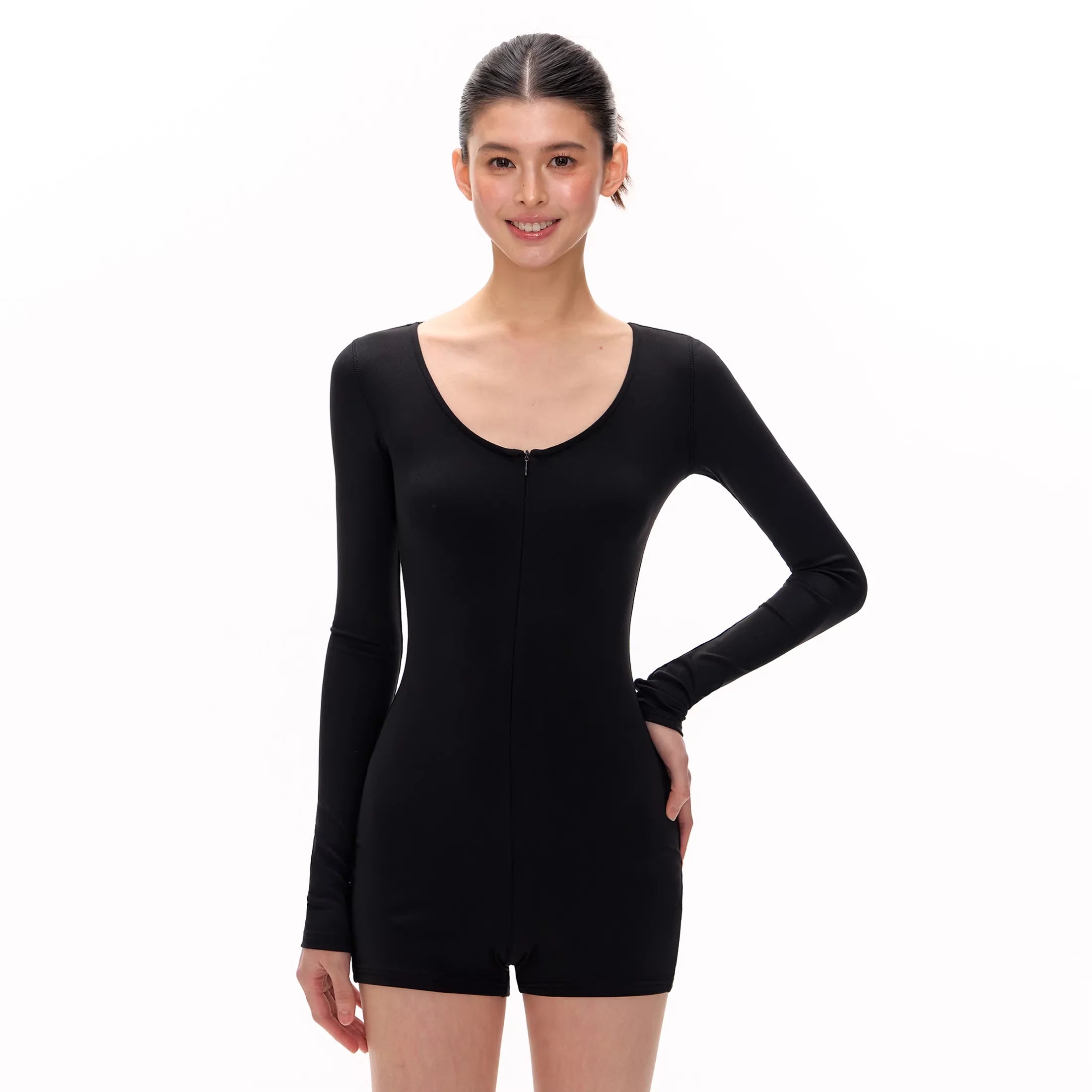 ARISEISM Women's Solid Color Long-Sleeve Zip Romper