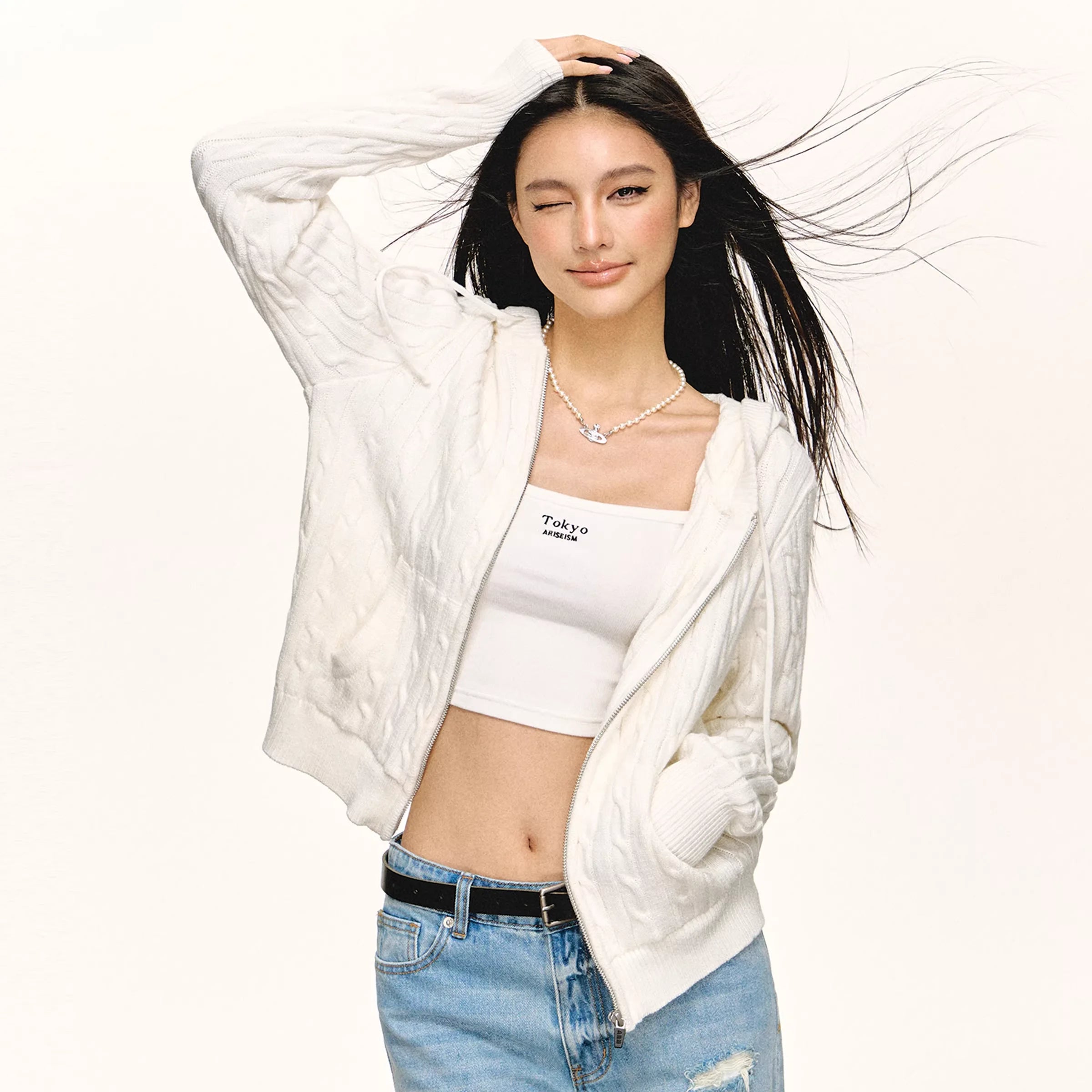 ARISEISM Women's Knitted Zip-Up Hoodie Cardigan with Hood - Fall 2025