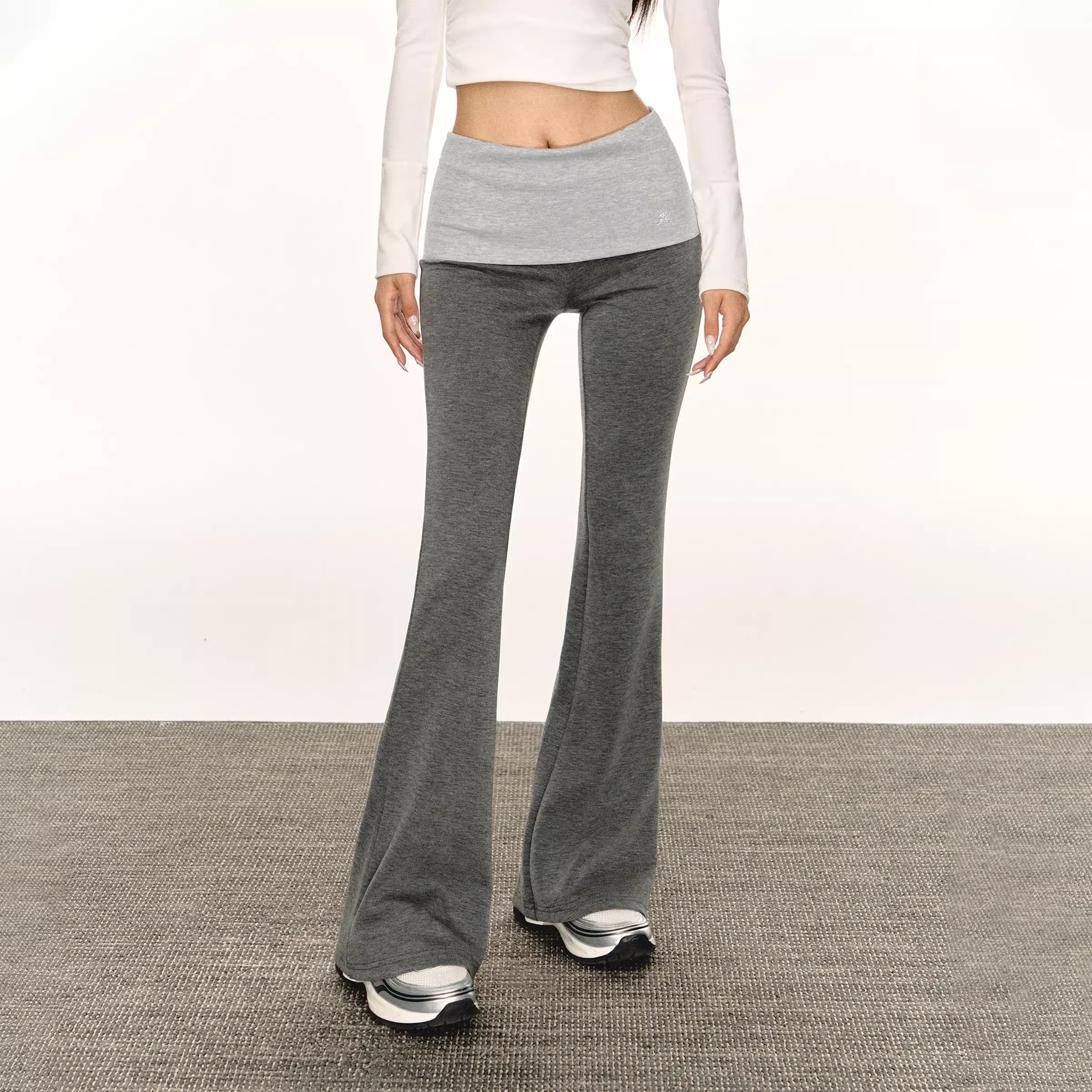 ARISEISM Women's White Flared Fold-over Waist Yoga Pants