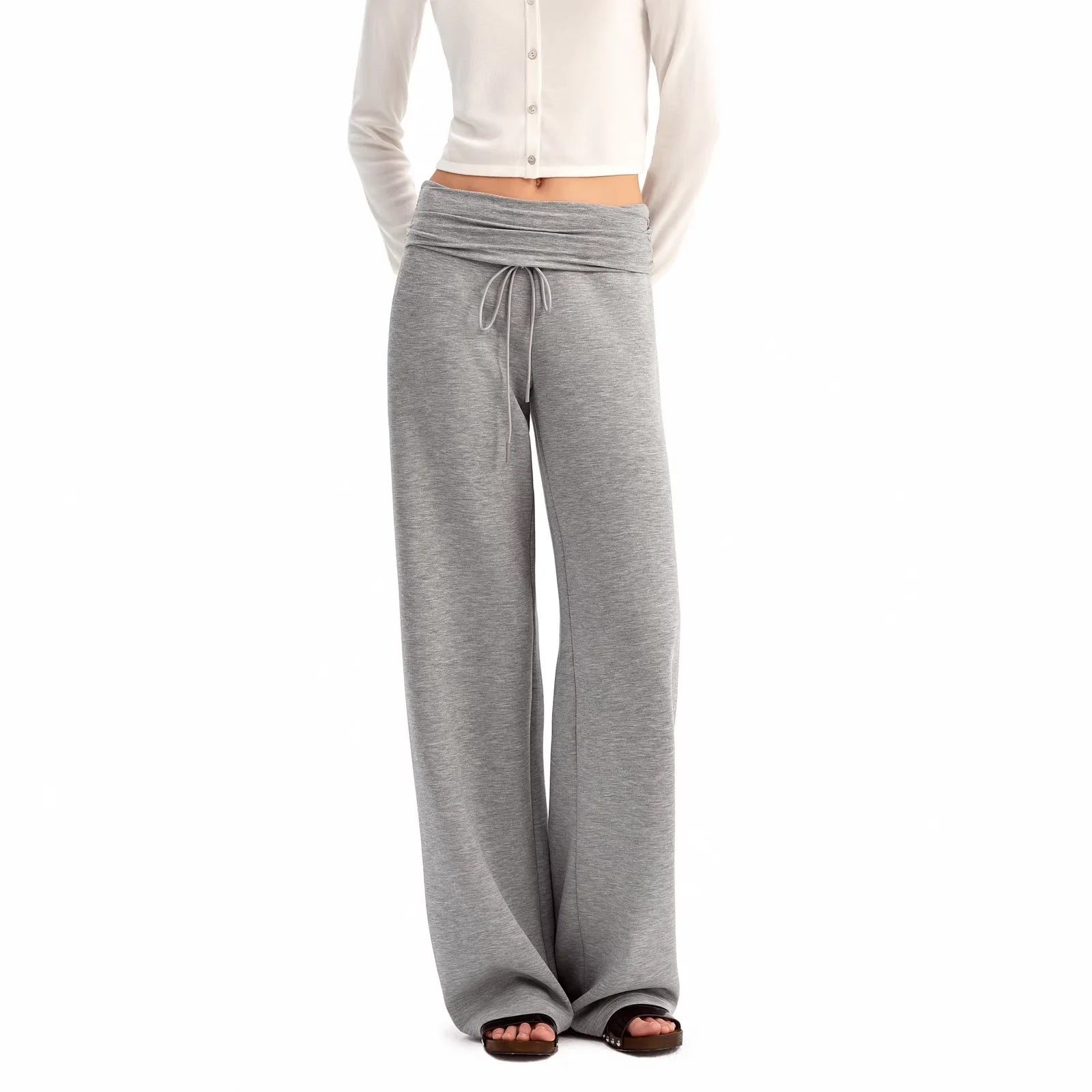 PUKI Fold-Waist Wide-Leg Lounge Pants with Drawstring