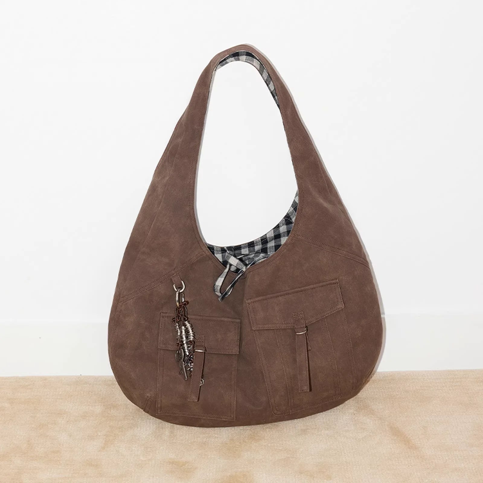 PUKI Reversible Suede Dumpling Shoulder Tote Bag