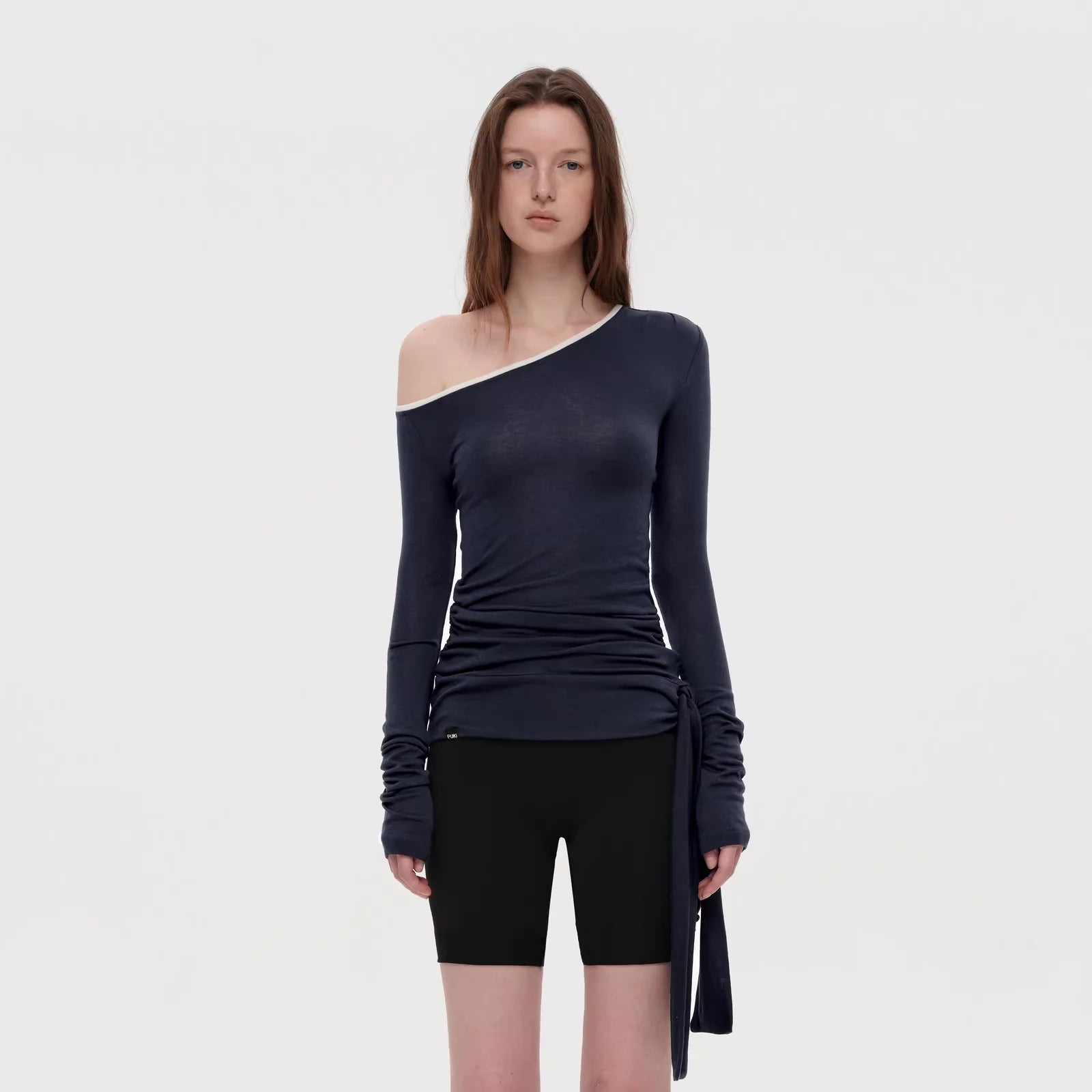 PUKI Merino Wool Lyocell One-Shoulder Draped Ruched Top