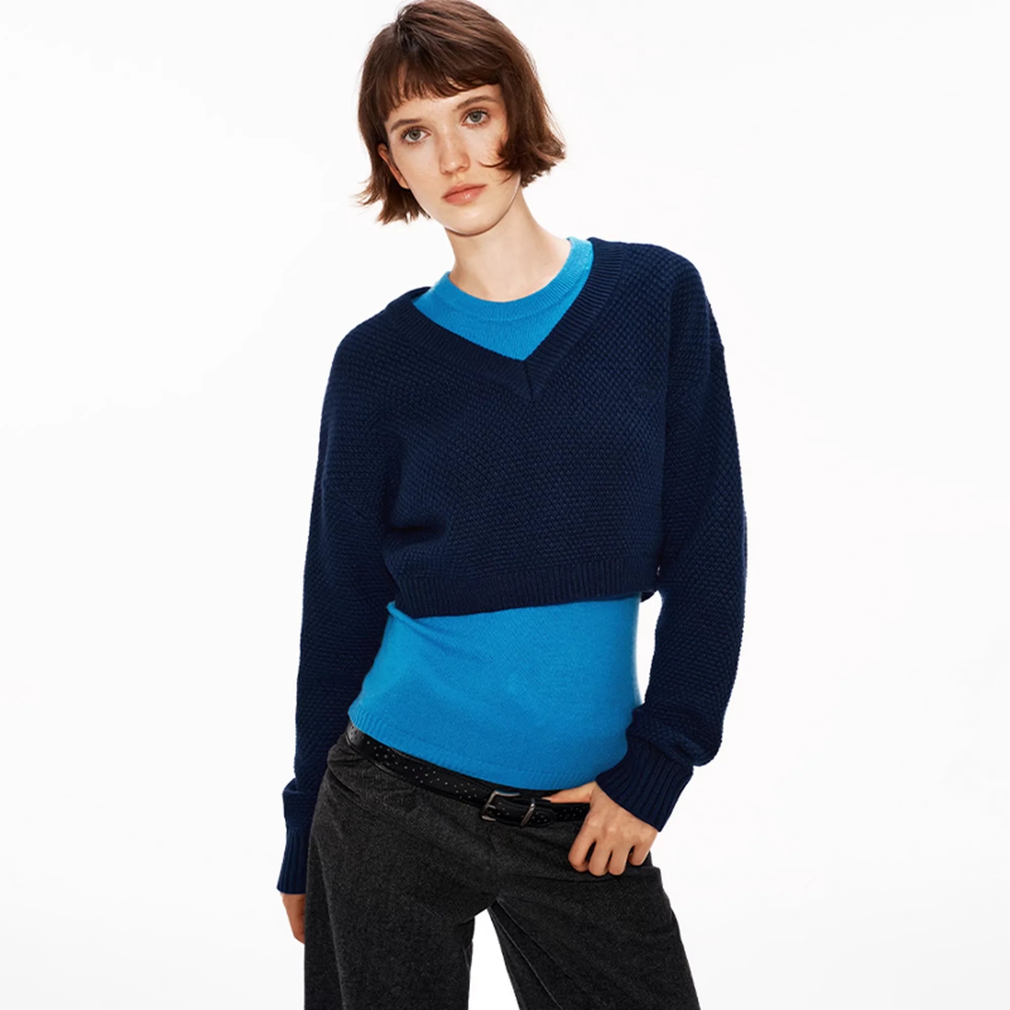 PUKI Colorblock Wool-Blend V-Neck Sweater Set