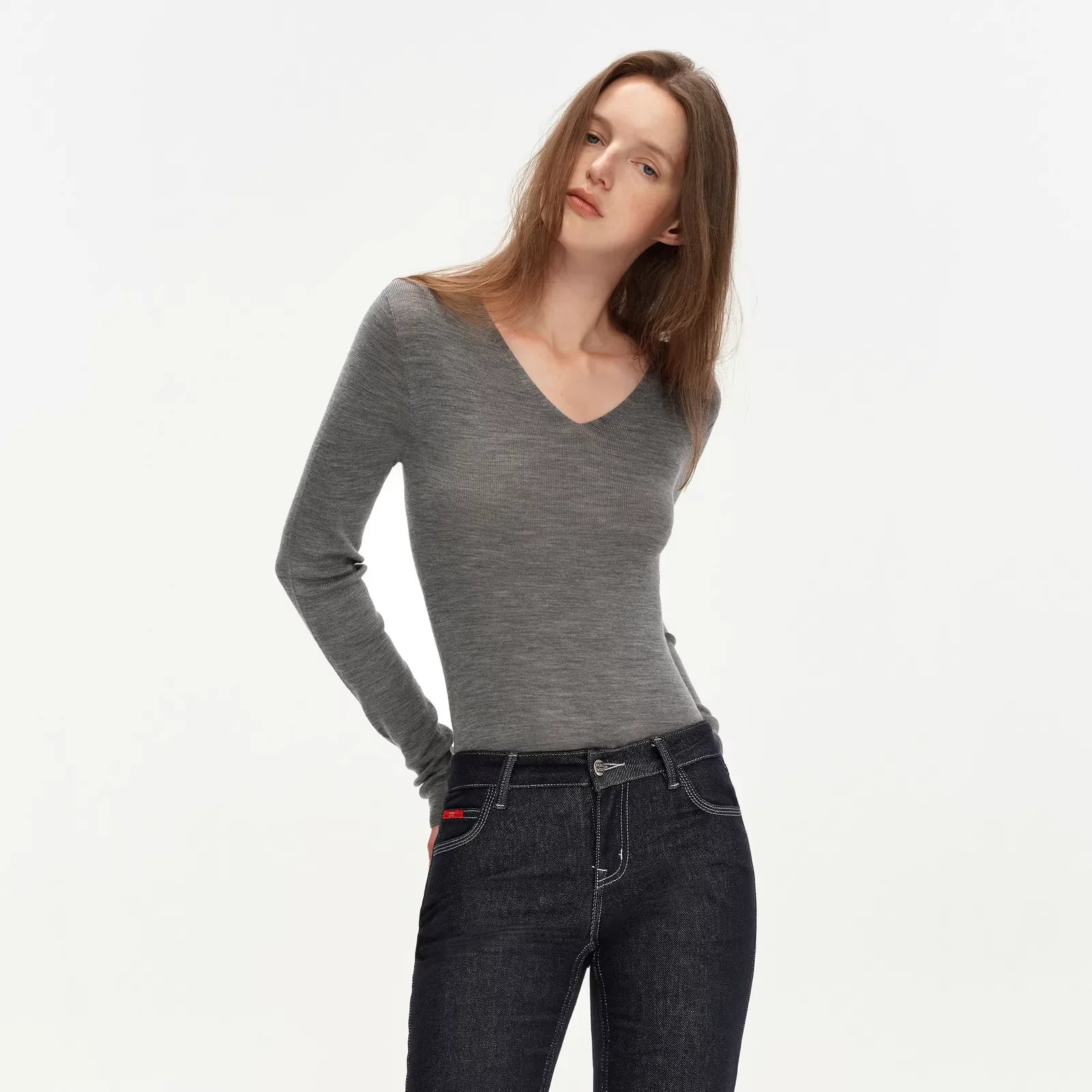 PUKI Machine Washable Seamless V-Neck Base Layer Sweater