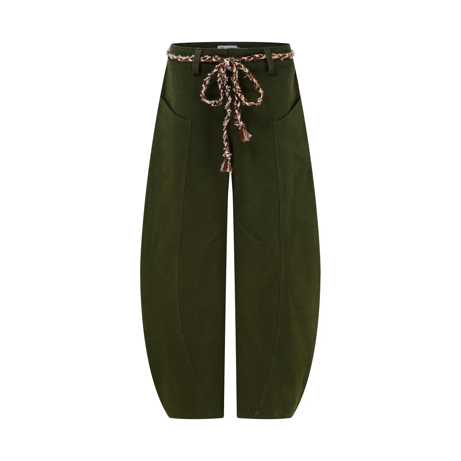 PUKI Vintage Washed Wide-Leg Workwear Pants with Rope Belt