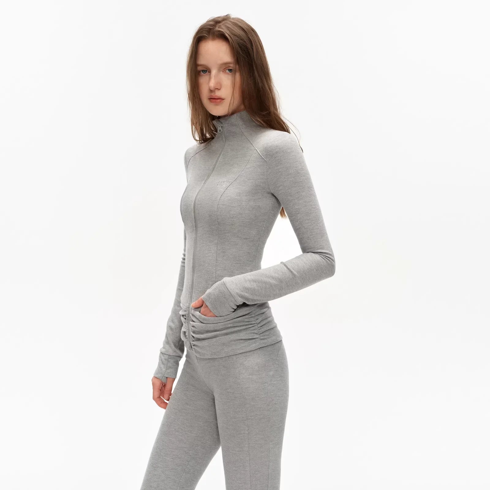 PUKI Slim Fit Ruched Stand Collar Sports and Lounge Set