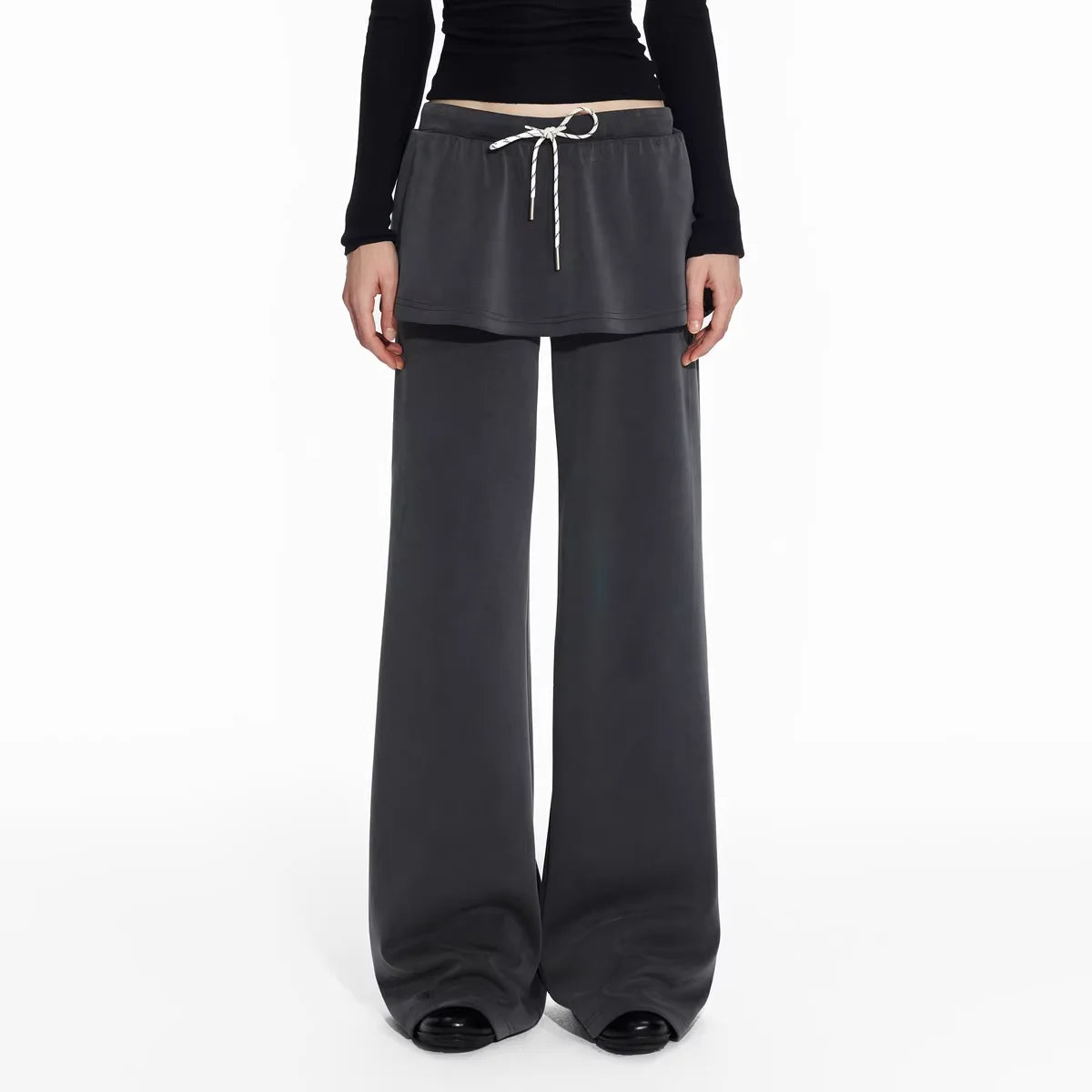 PUKI Convertible Wide-Leg Pants with Detachable Skirt Overlay