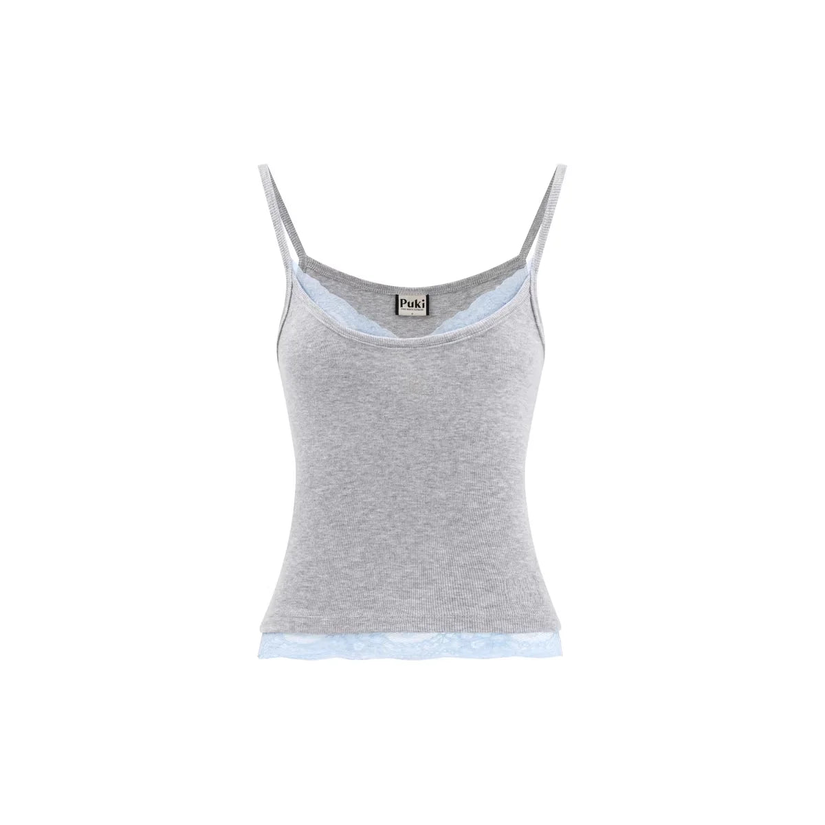 PUKI Faux Two-Piece Colorblock Lace Trim Camisole Top