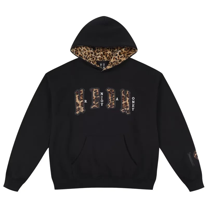 MEDM Leopard Lined Faux Fur Pullover Hoodie for Men