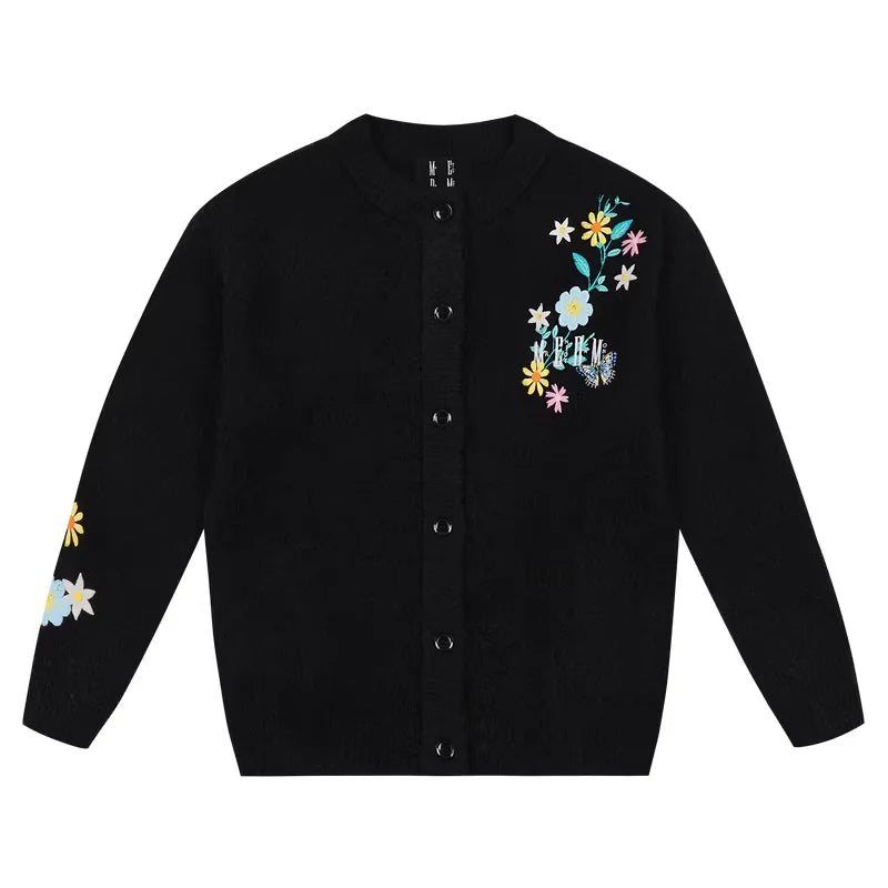 MEDM Embroidered Floral Cardigan Sweater with Button Front