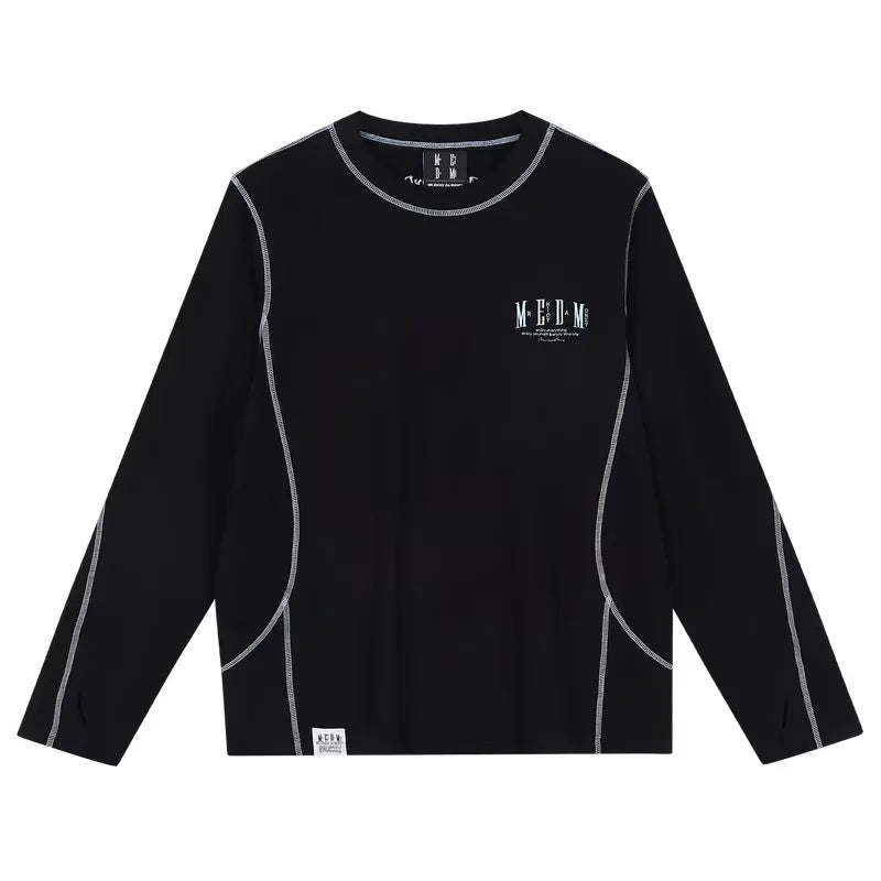 MEDM Unisex Thermal Crew Neck Long Sleeve T-Shirt with Contrast Stitching