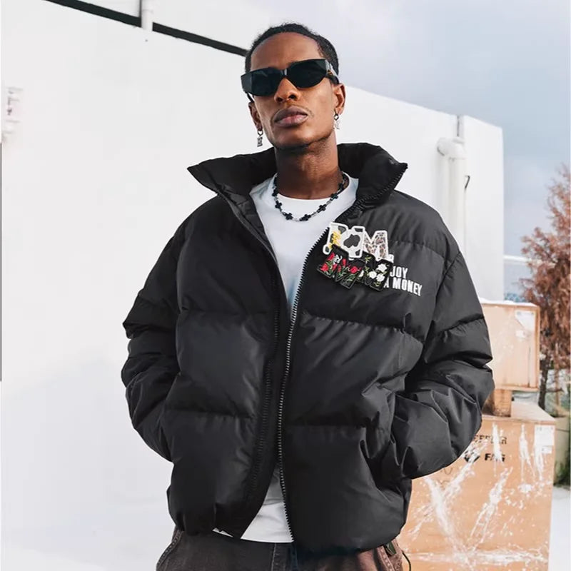 MEDM Thickened Winter Down Jacket with Stand Collar and Velcro for Men