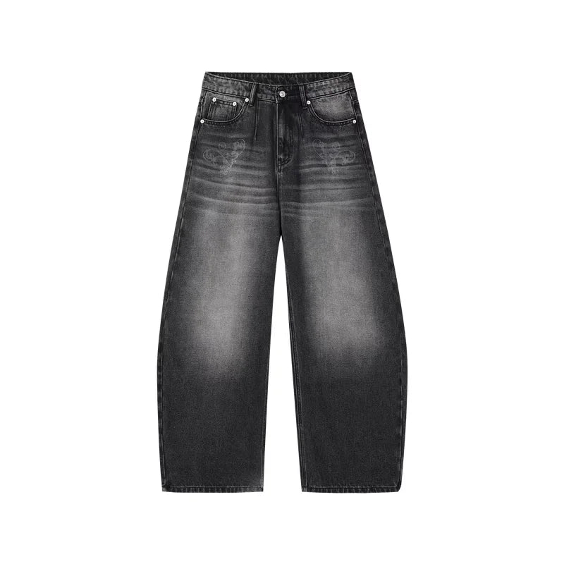 MEDM Men's Floral Burnout Wide-Leg Denim Jeans - Mid-Rise Streetwear Style