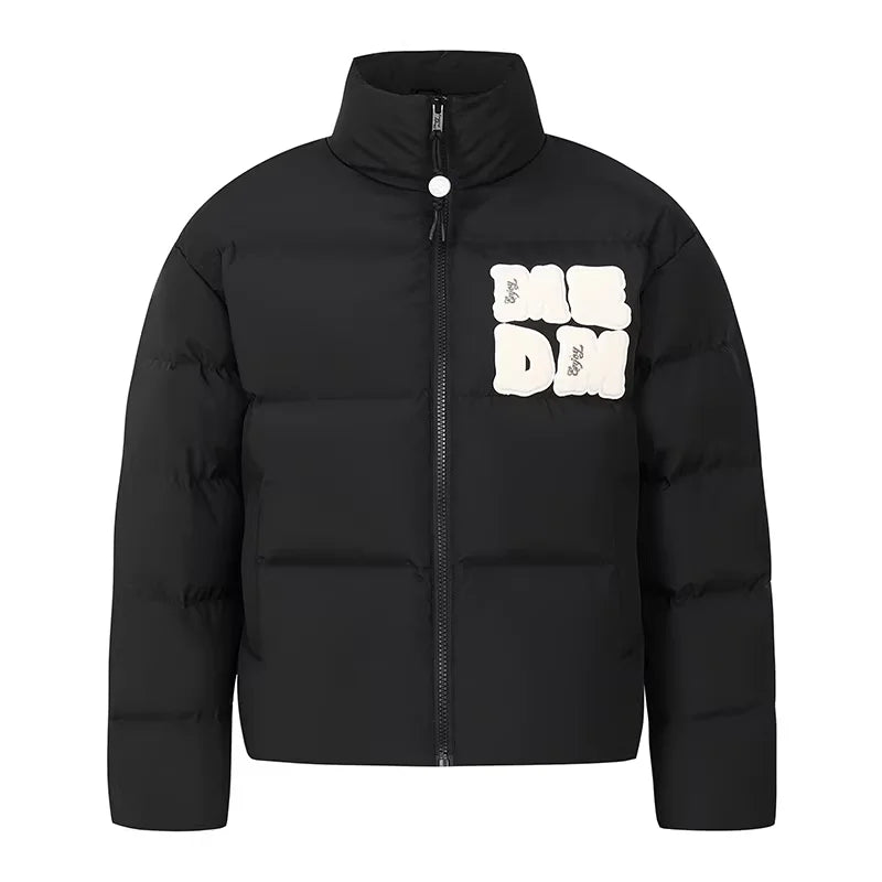 MEDM Men's Winter Stand Collar Puffer Jacket with Embroidery