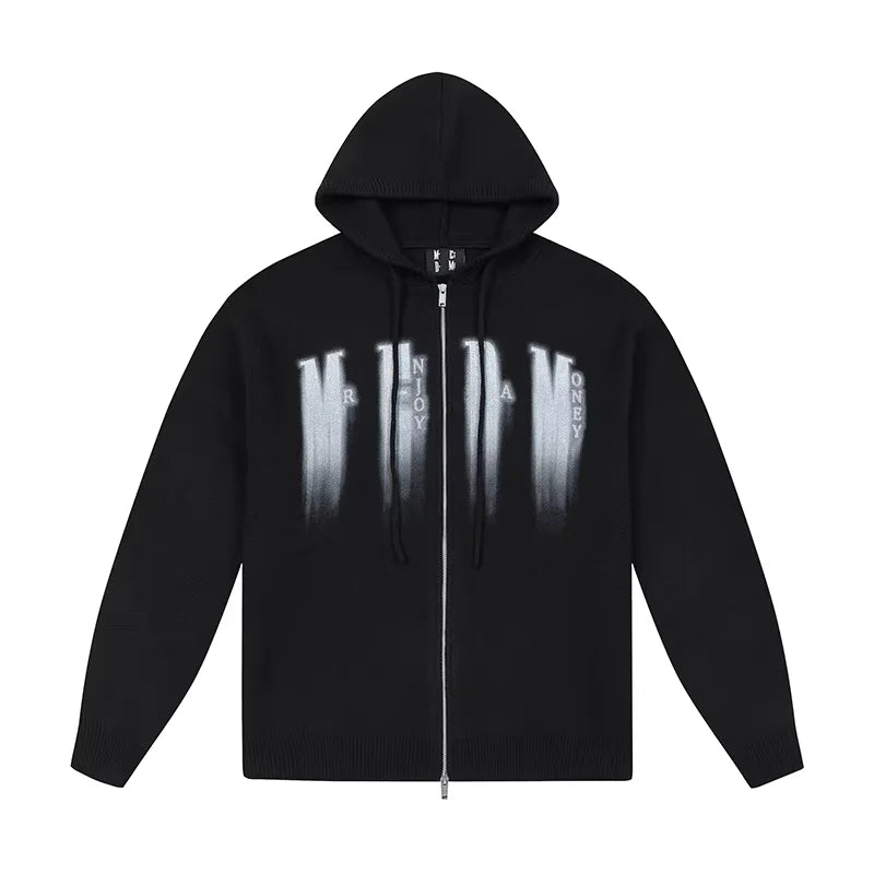 MEDM Unisex Knit Zip-Up Hoodie with Printed Graphic
