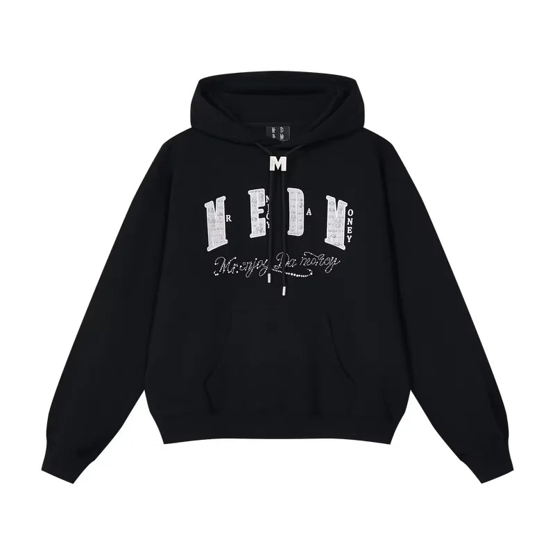 MEDM Sequin Logo Drawstring Hooded Sweatshirt for Couples