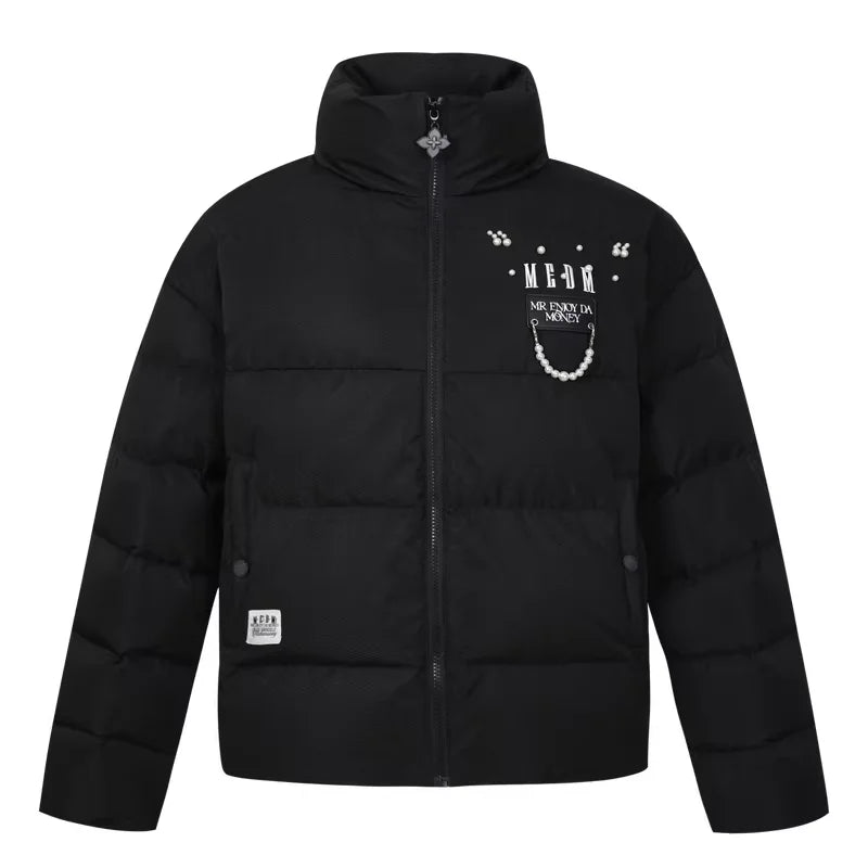 MEDM 90% Duck Down Colorblock Puffer Jacket with Pearl Shoulder Details