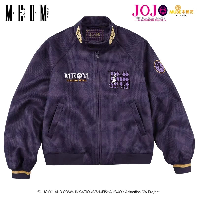 MEDM Men's Giorno Giovanna-Inspired Embroidered Plaid Varsity Jacket
