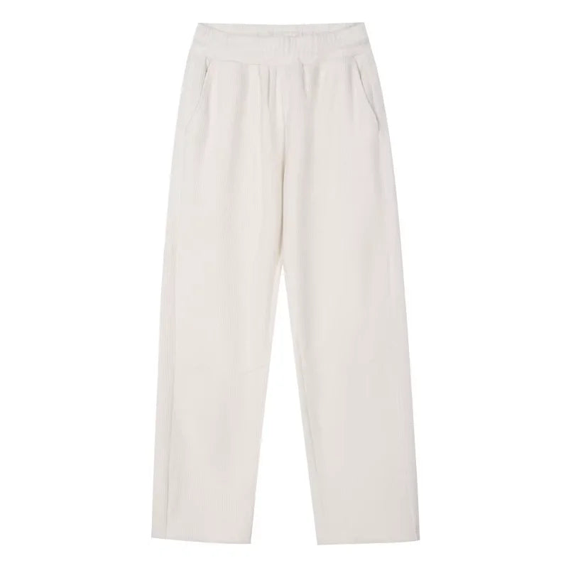 MEDM Corduroy Straight-Leg Sweatpants with Elastic Waist