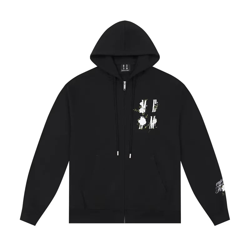 MEDM Embroidered Zip-Up Hoodie Unisex Casual Jacket
