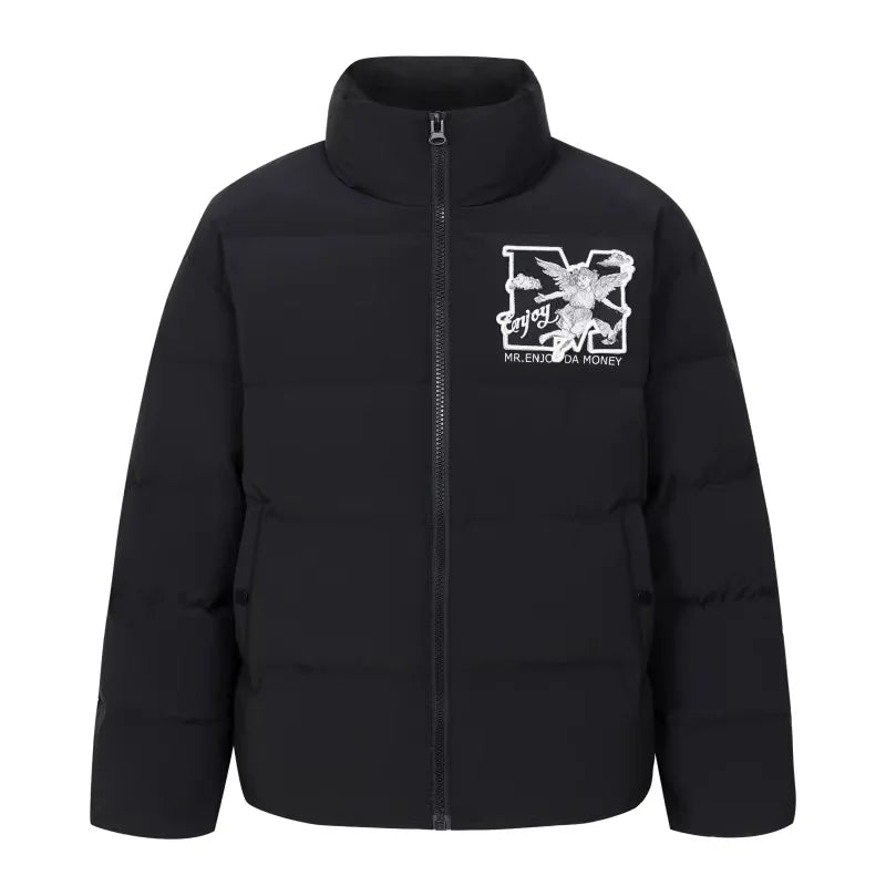 MEDM Men's Winter Down Jacket with Patchwork and Stand Collar