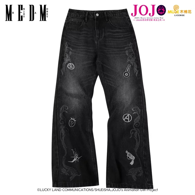 MEDM Embroidered Relaxed Fit Distressed Denim Jeans for Men