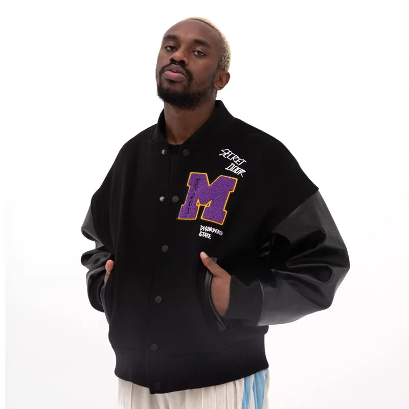 MEDM Unisex Loose Fit Varsity Baseball Jacket for Spring and Autumn